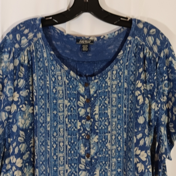 Lucky Brand Womens 2X Blouse Blue Floral Paisley Top Boho - Picture 2 of 10